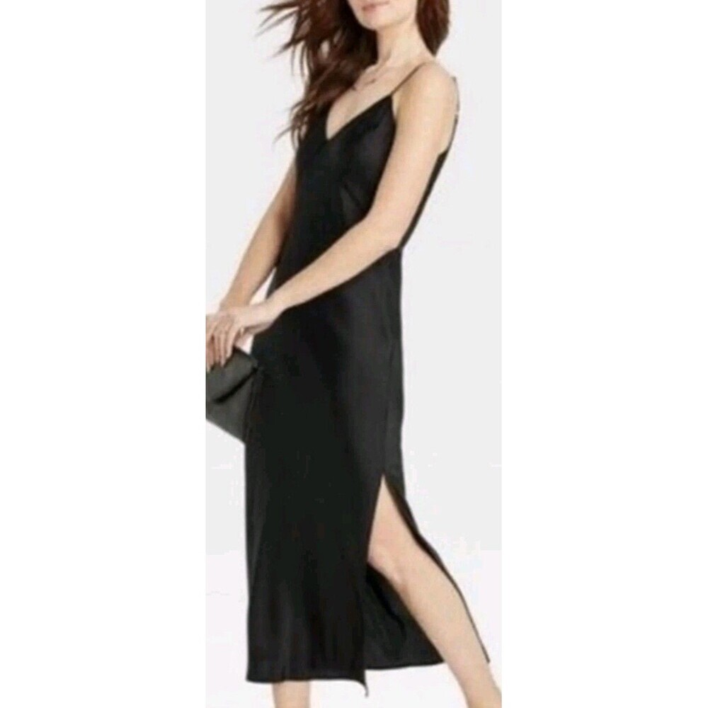 Women's Satin Slip Dress  XS Black Babydoll Dark Romantic French Girl Night Out